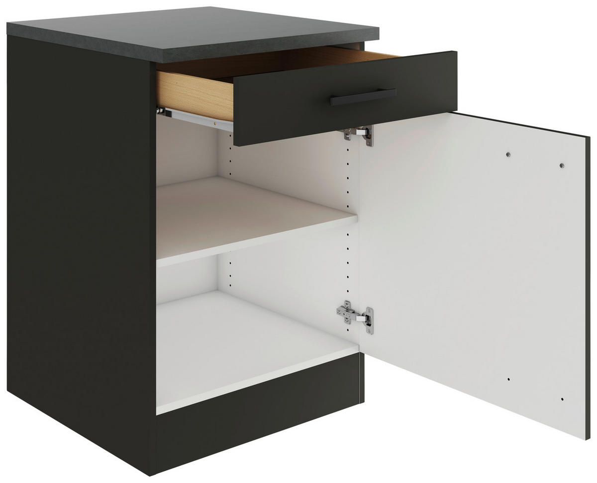 KÜCHENUNTERSCHRANK 60/84,8/60 cm  in Anthrazit  - Anthrazit/Buchefarben, Basics, Holzwerkstoff/Metall (60/84,8/60cm) - Optifit