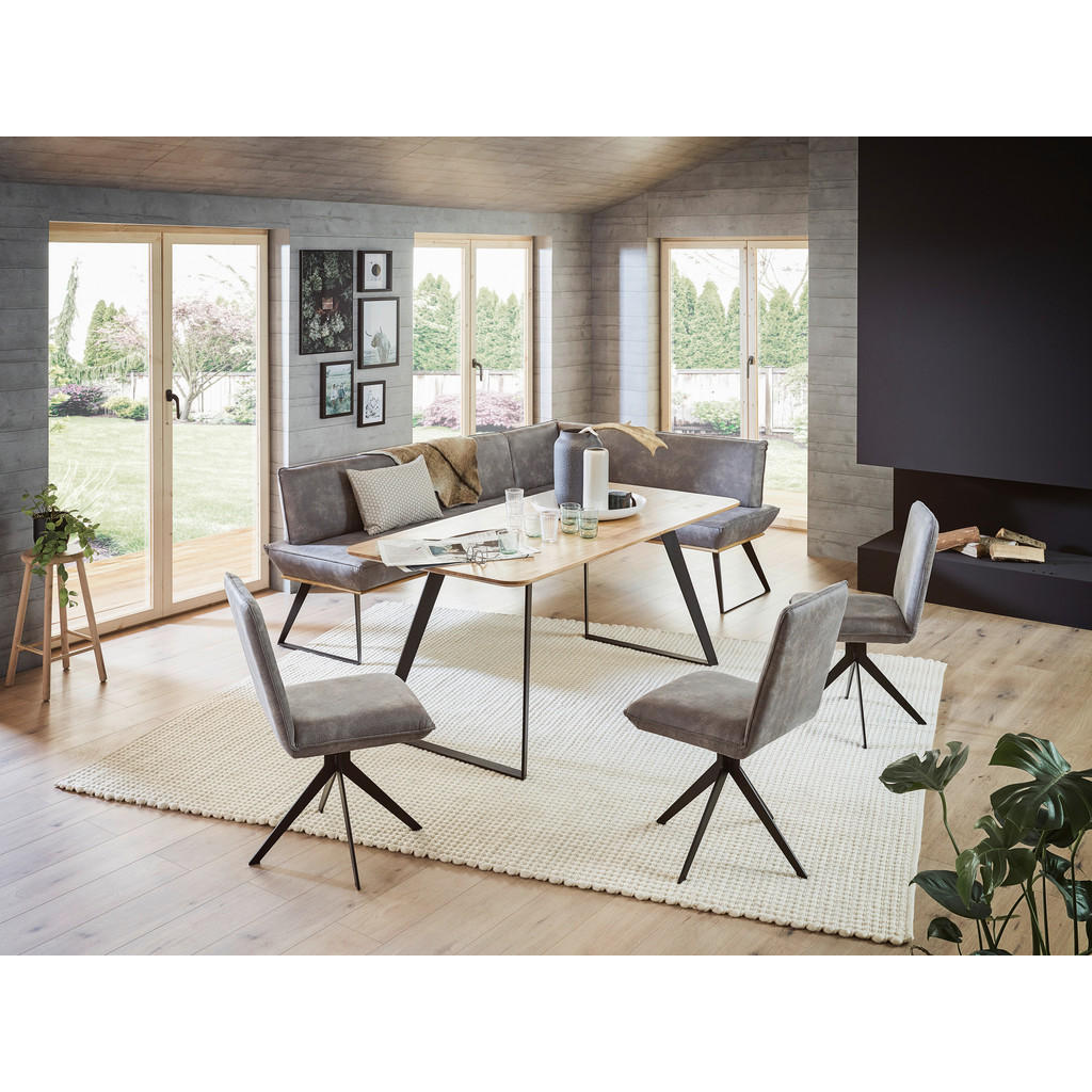 Thumbnail - Voleo Eckbank, Schwarz, Eiche, Dunkelgrau, Holz, Metall, Textil, Eiche, massiv, 5-Sitzer, Eckteil, L-Form, 223x163 cm, S...