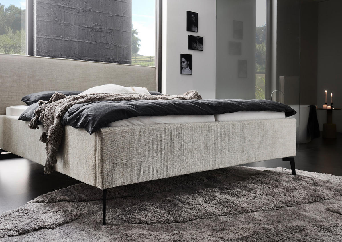 POLSTERBETT 180/200 cm  in Greige  - Greige/Birkefarben, Design, Holz/Textil (180/200cm) - home24