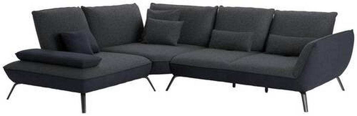 ECKSOFA in Flachgewebe Anthrazit  - Anthrazit/Schwarz, Design, Textil/Metall (250/310cm) - Moderano