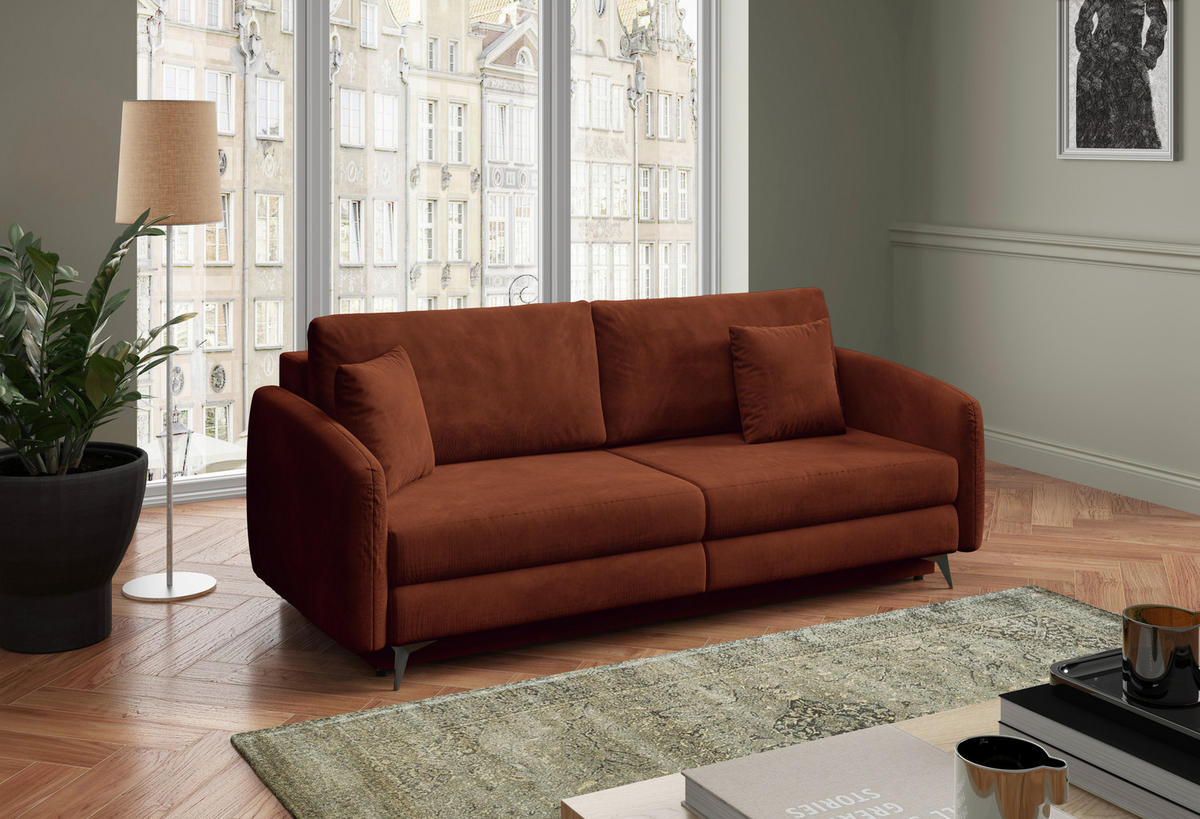 SCHLAFSOFA INGRID  mit Plüsch Rostfarben  - Rostfarben/Creme, Design, Textil/Metall (230/100/103cm) - Livetastic