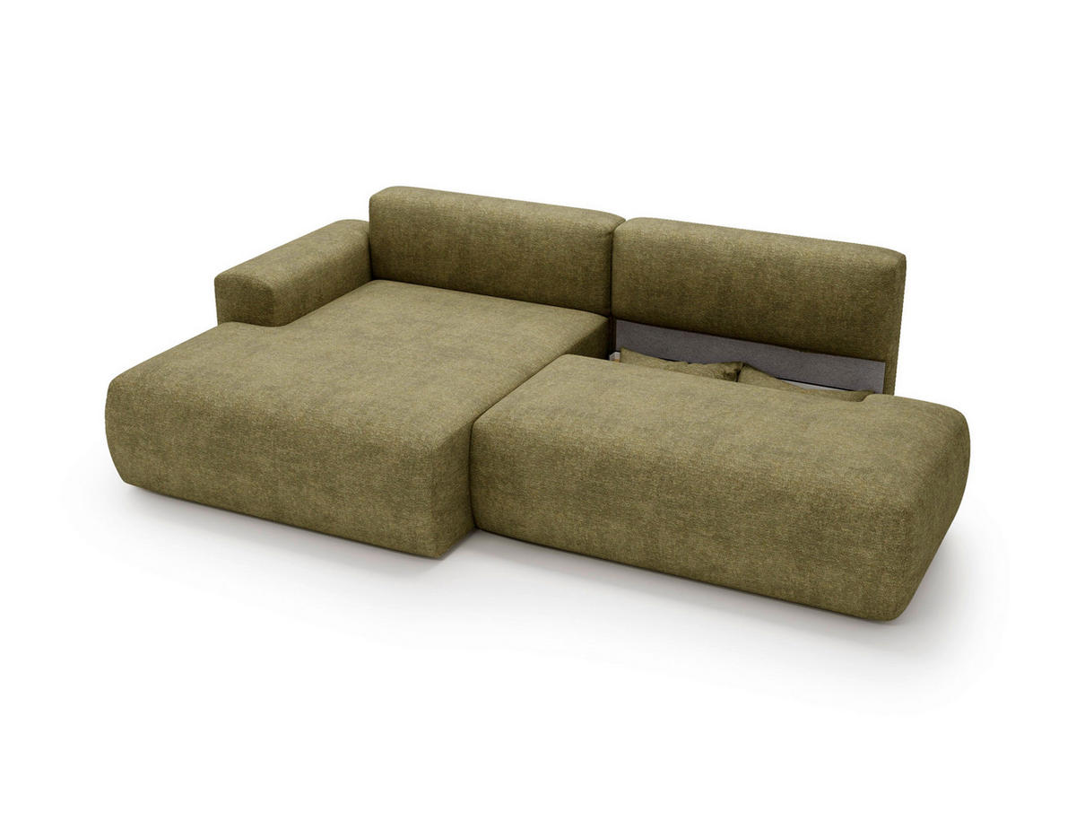 ECKSOFA REVE in Chenille Grün  160/284 cm  - Schwarz/Grün, Design, Kunststoff/Textil (160/284cm) - Livetastic