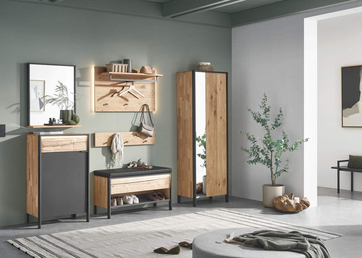 GARDEROBENSCHRANK 65/199,1/44,6 cm  - Eichefarben/Graphitfarben, Natur, Glas/Holz (65/199,1/44,6cm) - Valdera