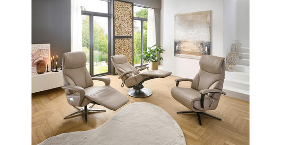 RELAXSESSEL Echtleder Relaxfunktion, Kopfteilverstellung, Nackenkissen    - Edelstahlfarben/Beige, Design, Leder/Metall (75/117/88cm) - Dieter Knoll