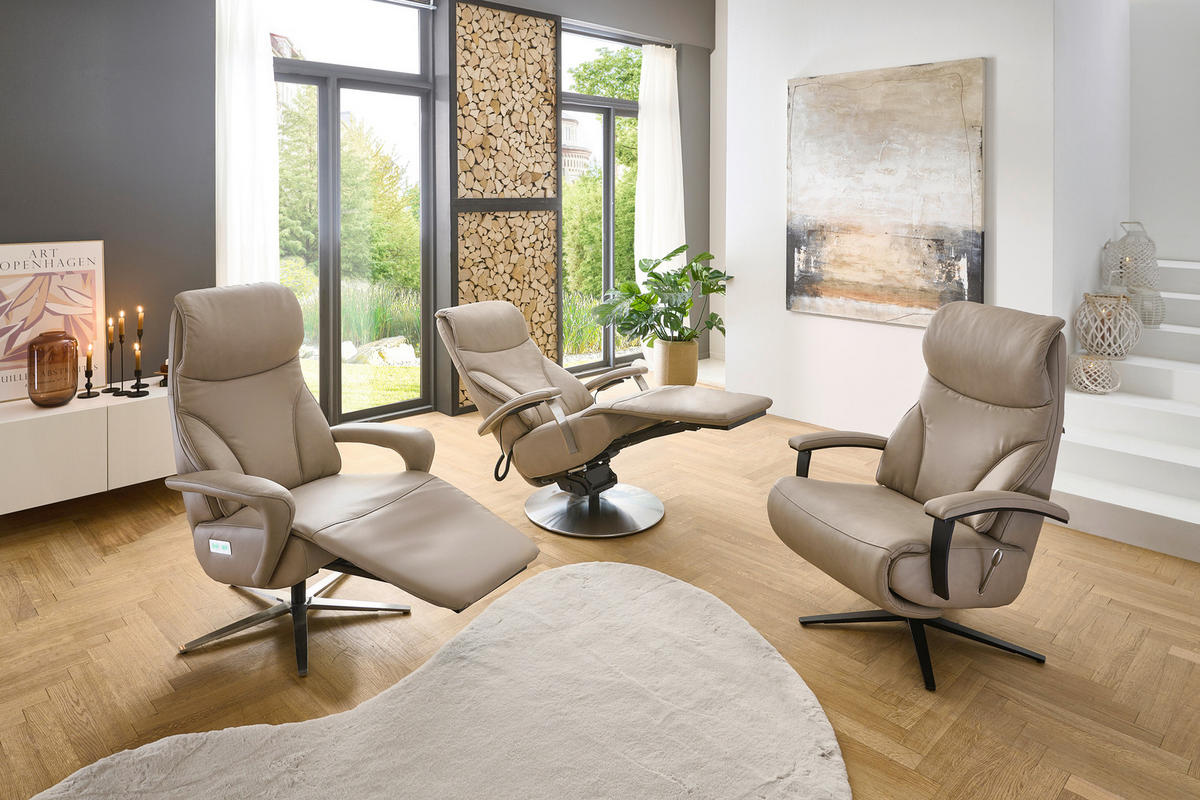 RELAXSESSEL in Leder Beige  - Beige/Schwarz, Design, Leder/Metall (75/106/88cm) - Dieter Knoll
