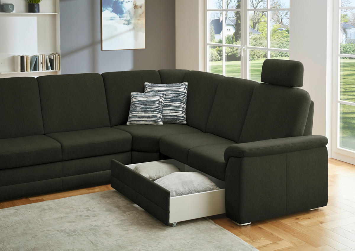 WOHNLANDSCHAFT  in Chenille Dunkelgrün  - Dunkelgrün/Alufarben, KONVENTIONELL, Holz/Textil (160/329/235cm) - Beldomo Comfort