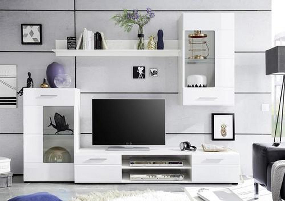 DNEVNI REGAL,  bela  - srebrne barve/bela, Design, umetna masa/steklo (230/190/40cm) - Ti'me