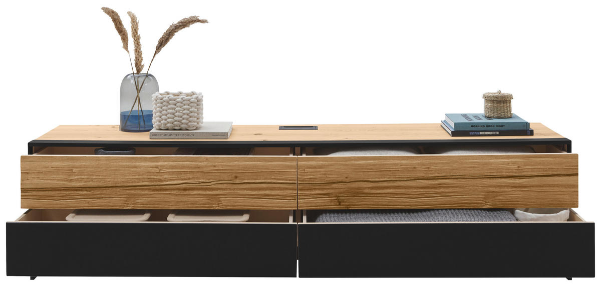 LOWBOARD  in 204/52,6/44,6 cm  - Wildeiche/Graphitfarben, Natur, Glas/Holz (204/52,6/44,6cm) - Valdera