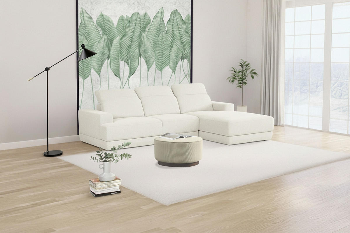 ECKSOFA Weiß Webstoff  - Schwarz/Weiß, Design, Kunststoff/Textil (293/204cm) - MID.YOU