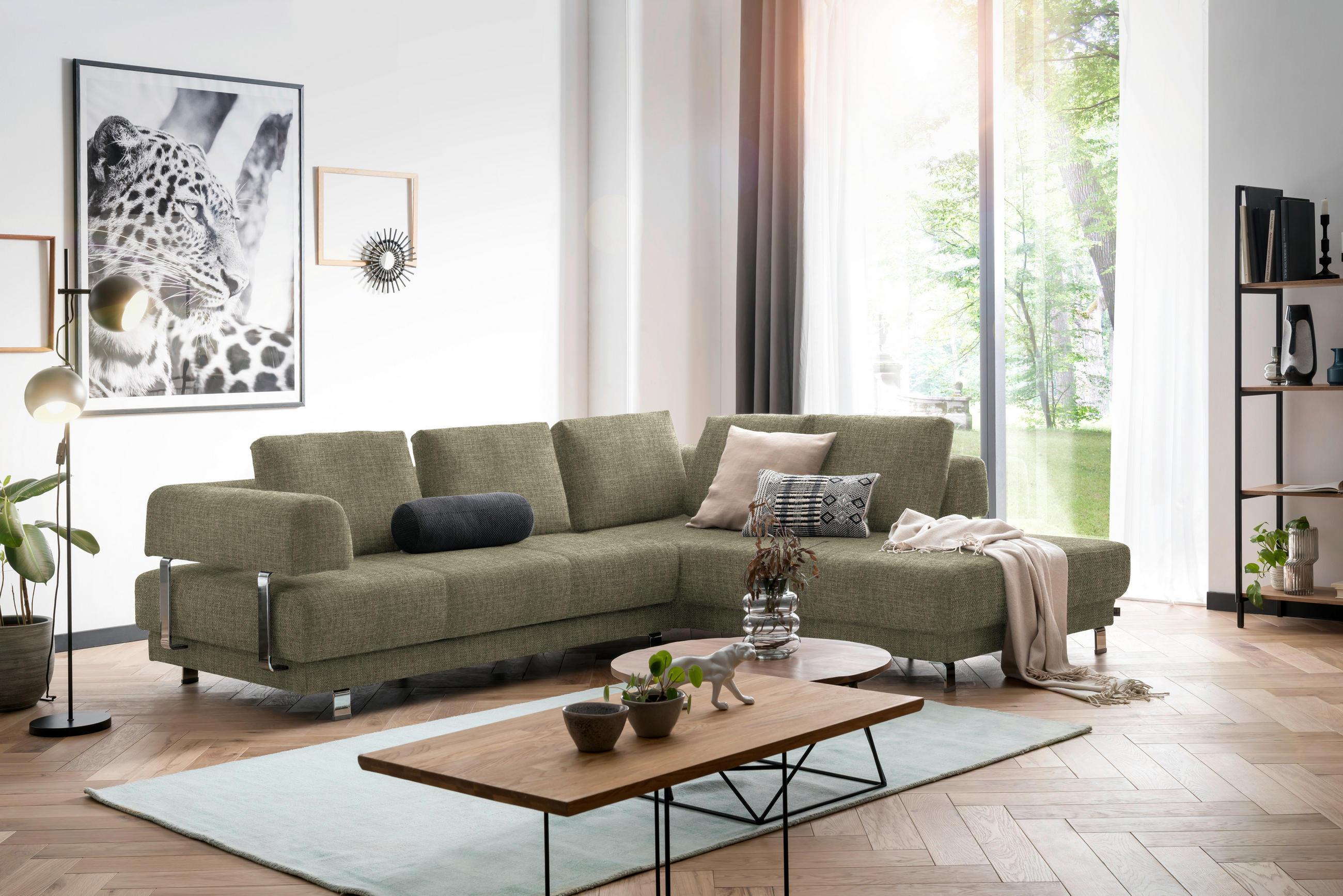 ECKSOFA in Chenille Hellgrün  - Hellgrün, Design, Textil/Metall (277/235cm)