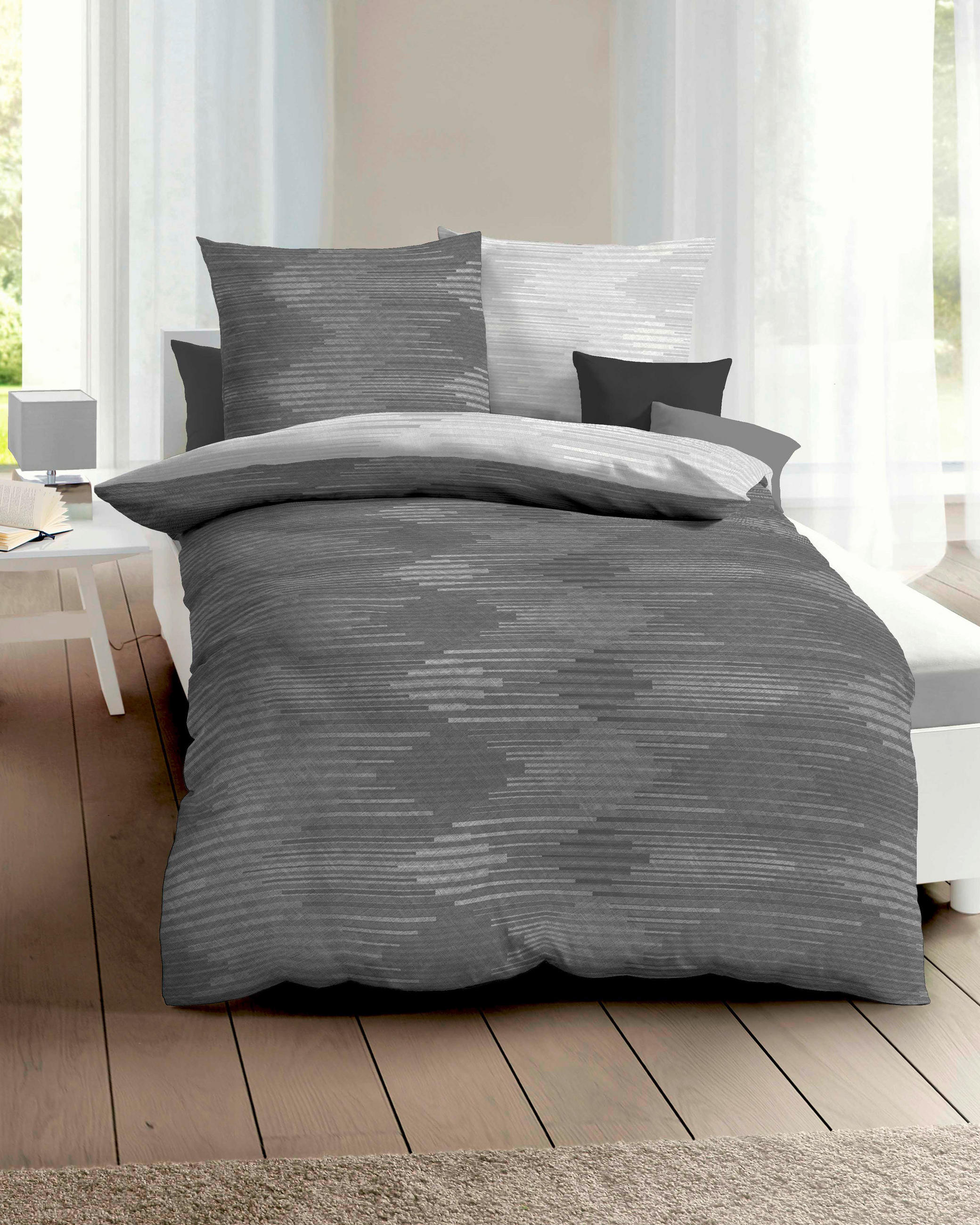 POSTELJNINA IKAT 200/200 cm saten siva  - siva, Basics, tekstil (200/200cm) - Kaeppel