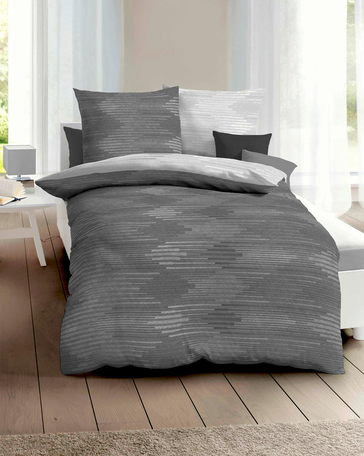 POSTELJNINA IKAT 200/200 cm saten siva  - siva, Basics, tekstil (200/200cm) - Kaeppel