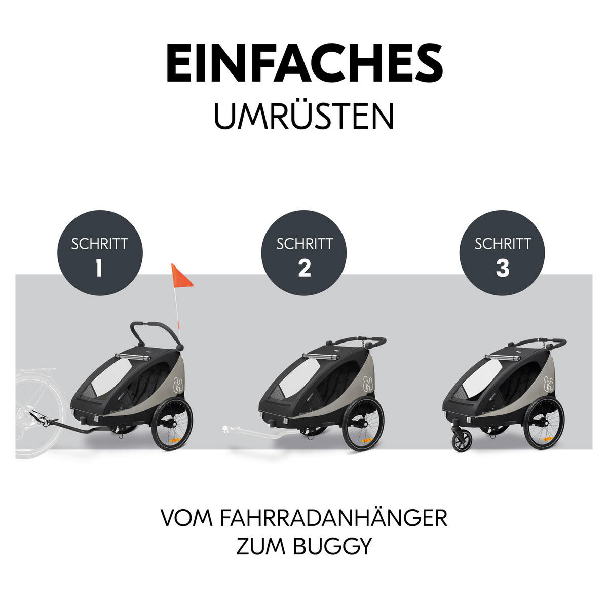 FAHRRADANHÄNGER   Dryk Duo Plus  - Schwarz, Basics, Kunststoff/Textil (79/107/114cm) - Hauck