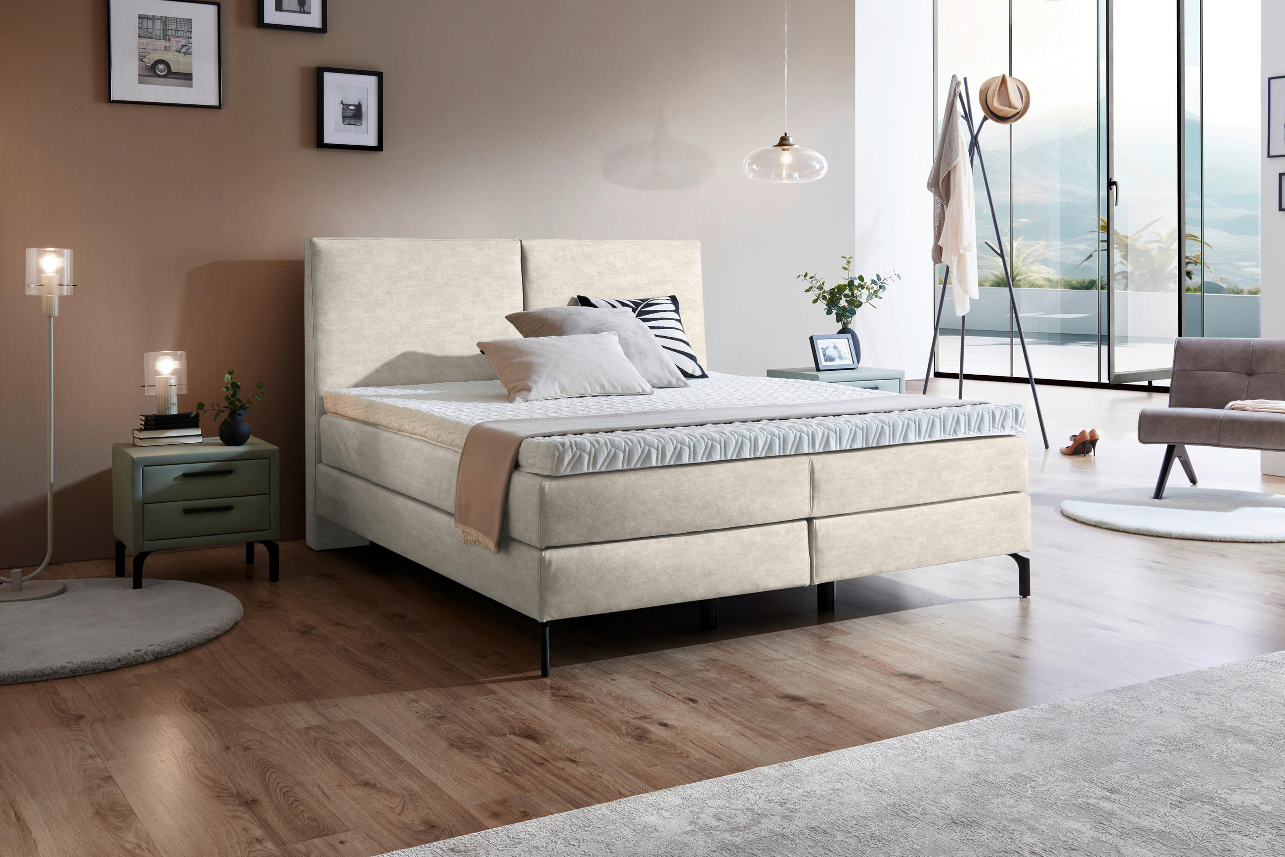 BOXSPRINGBETT 160/200 cm  in Creme  - Creme/Schwarz, KONVENTIONELL, Textil/Metall (160/200cm) - Dieter Knoll