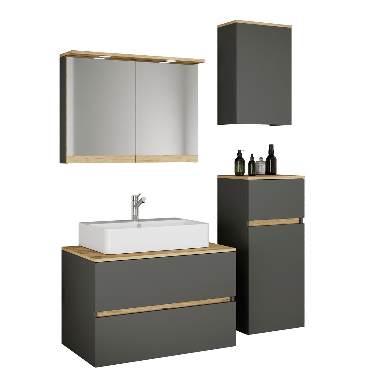 BADEZIMMER 5-teilig  in 120 cm  - Honigeiche/Anthrazit, Trend, Keramik/Holzwerkstoff (120cm) - MID.YOU