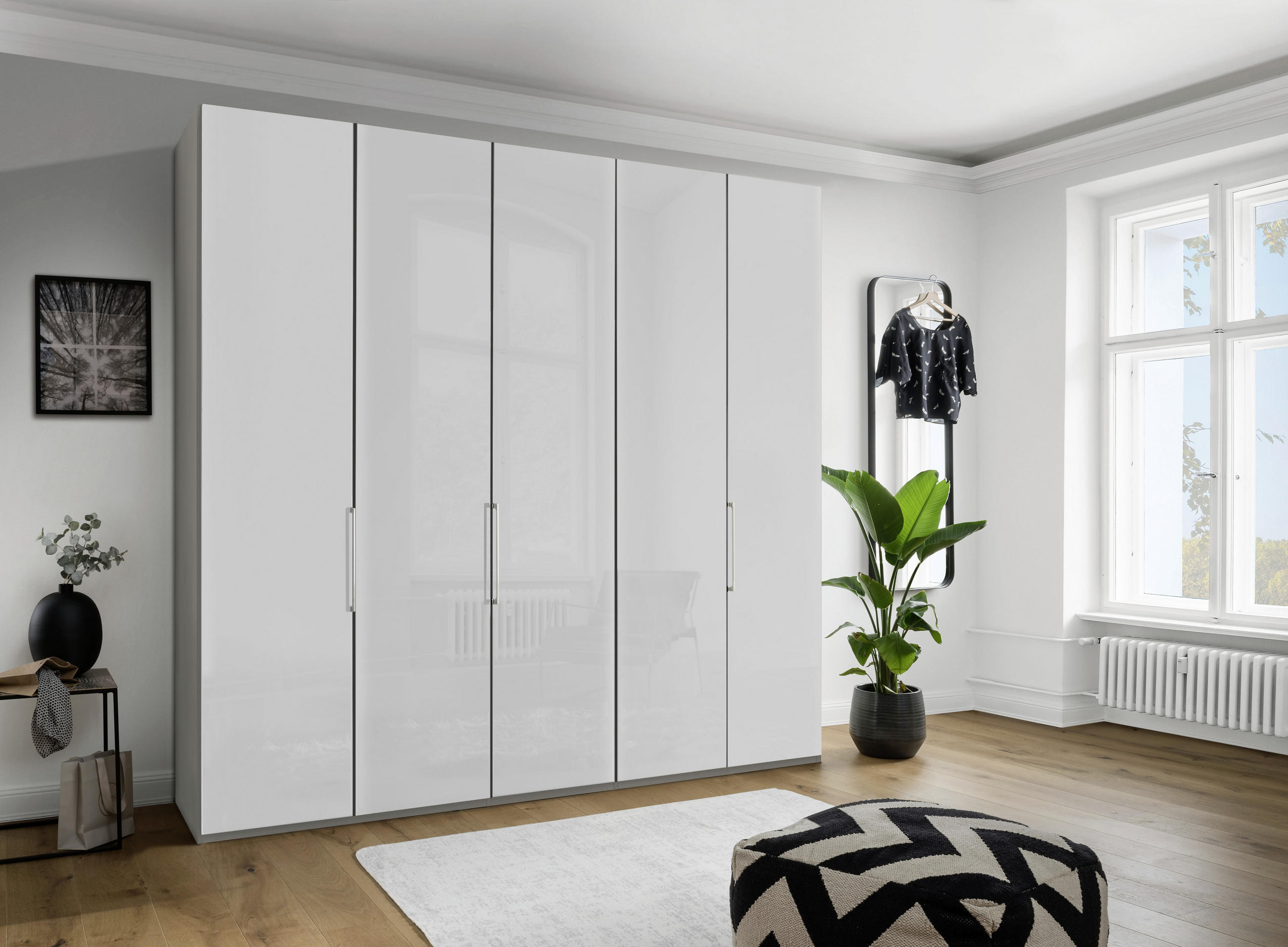 DREHTÜRENSCHRANK 5-türig Grau, Weiß - Chromfarben/Weiß, KONVENTIONELL, Glas/Holzwerkstoff (250/216/58cm) - Dieter Knoll
