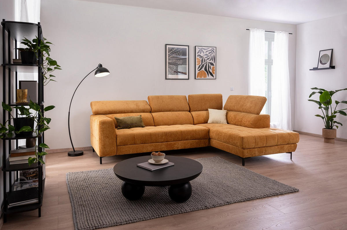 SAROKGARNITÚRA textil sárga  - sárga/fekete, Basics, textil/fém (293/201cm) - Xora