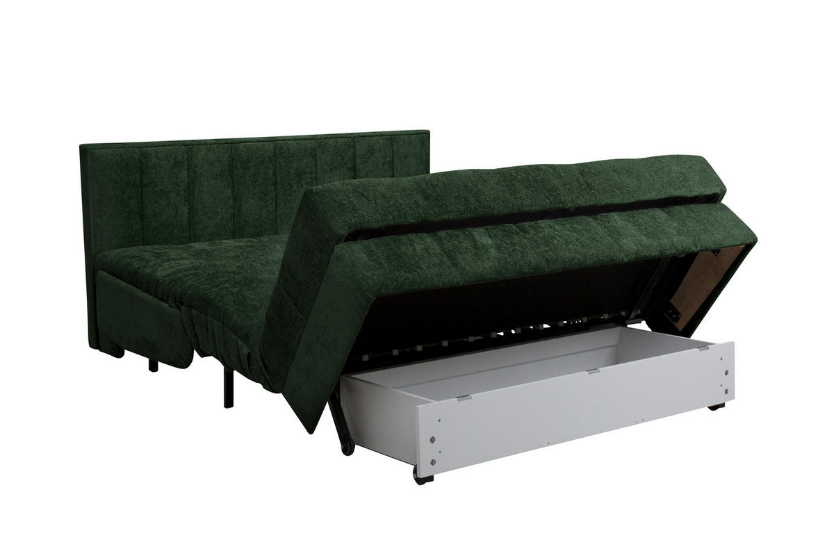 SCHLAFSOFA  mit Stoffauswahl, Schlafen auf Sitzhöhe Chenille Dunkelgrün  - Dunkelgrün/Schwarz, KONVENTIONELL, Kunststoff/Textil (166/93/106cm) - home24