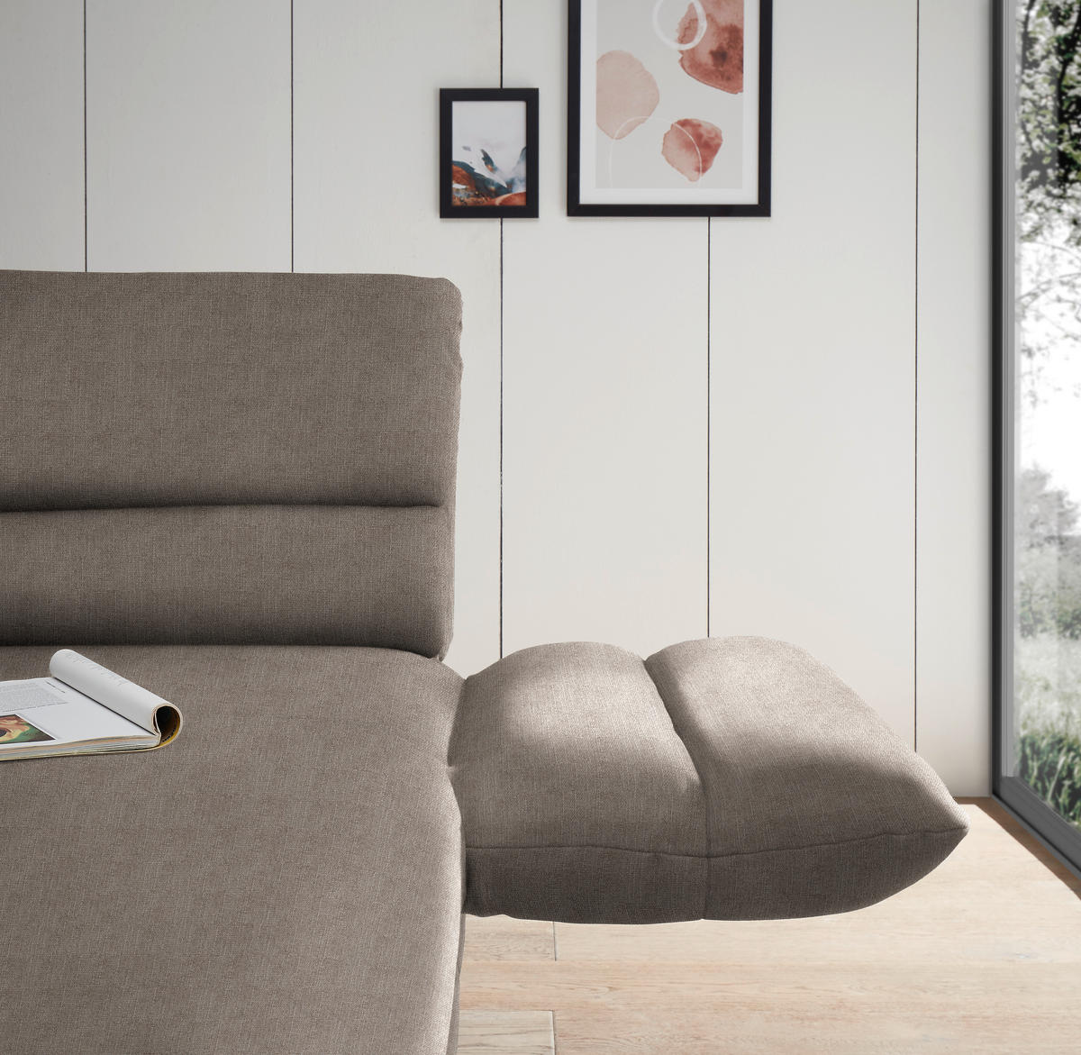 ECKSOFA in Flachgewebe Taupe  - Taupe/Schwarz, Design, Textil/Metall (279-327/176-217cm) - Dieter Knoll