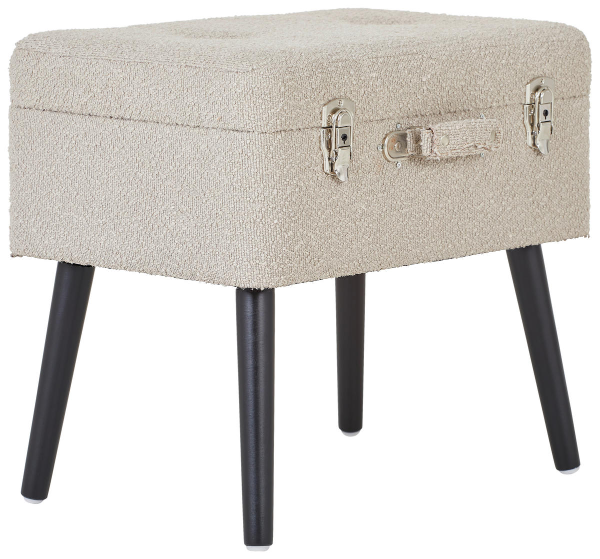 HOCKER Vliesstoff, Bouclé Kiefer Schwarz, Beige  - Beige/Schwarz, Trend, Holz/Textil (50/46/35cm) - Xora