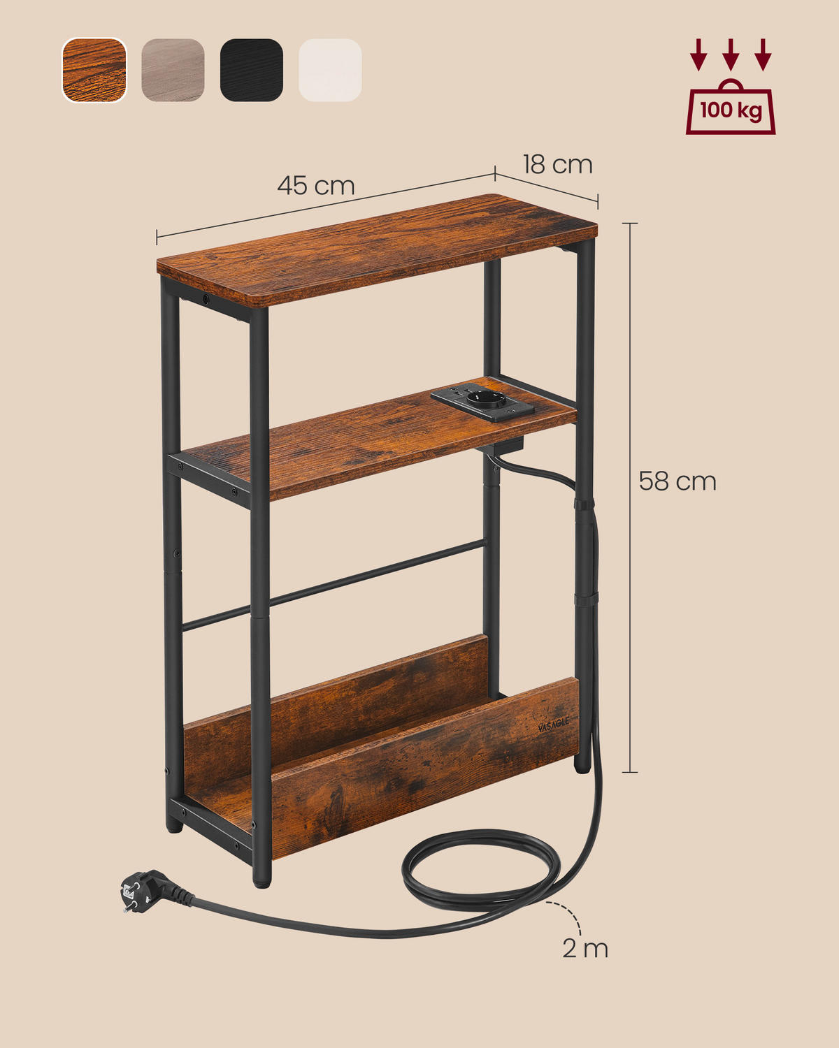 ODKLÁDACÍ STOLEK, černá, tmavě hnědá - tmavě hnědá/černá, Trend, kov/kompozitní dřevo (18/58/45cm) - MID.YOU