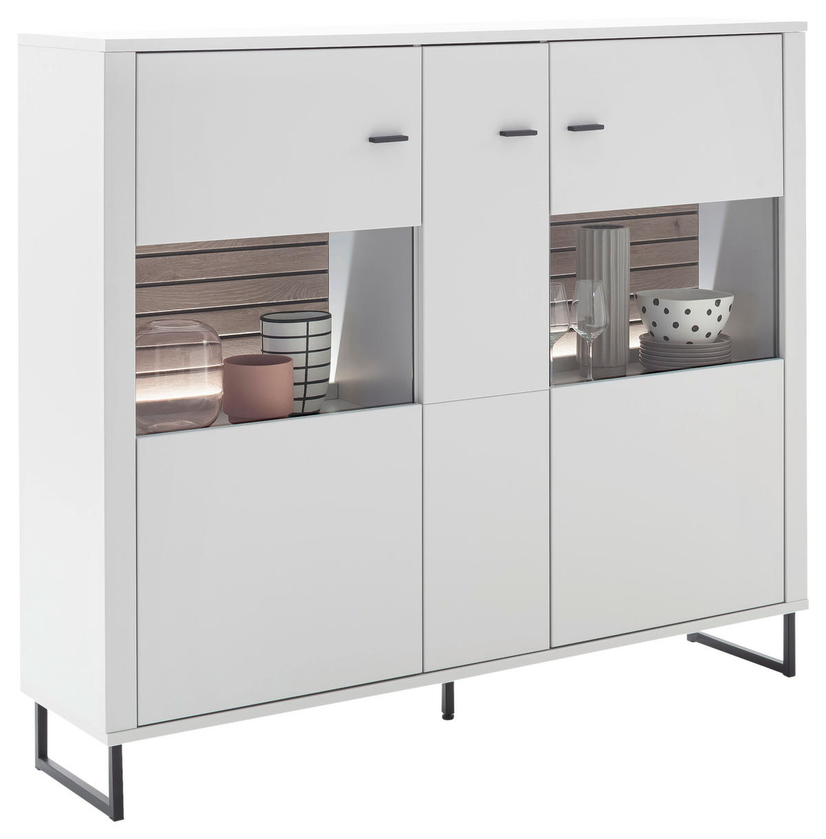 HIGHBOARD Weiss, Eichefarben  159/136/37 cm  - Weiss/Eichefarben, Design, Glas/Holzwerkstoff (159/136/37cm) - Stylife