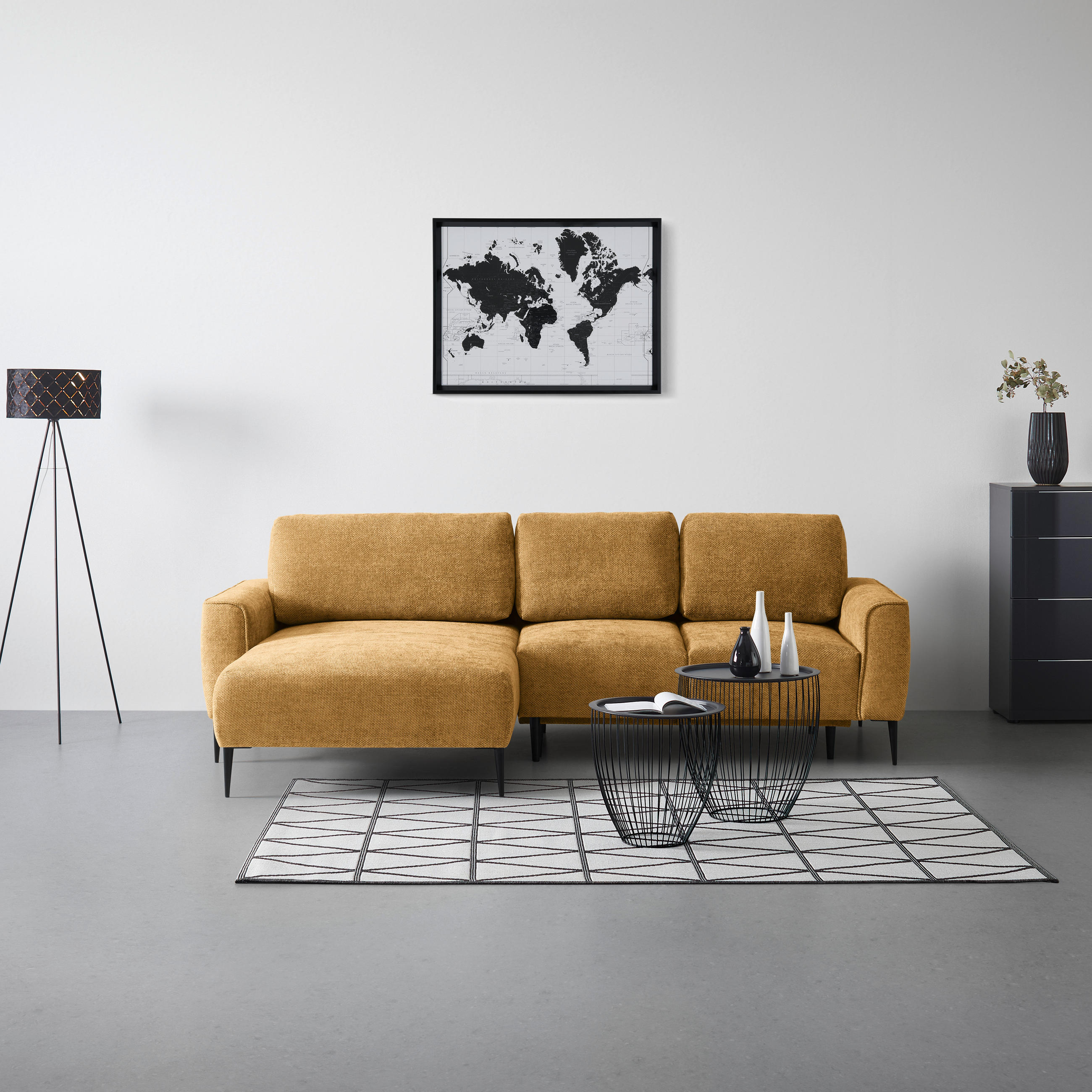ECKSOFA in Webstoff Bernsteinfarben  - Bernsteinfarben/Schwarz, Modern, Textil/Metall (164/255cm) - MID.YOU