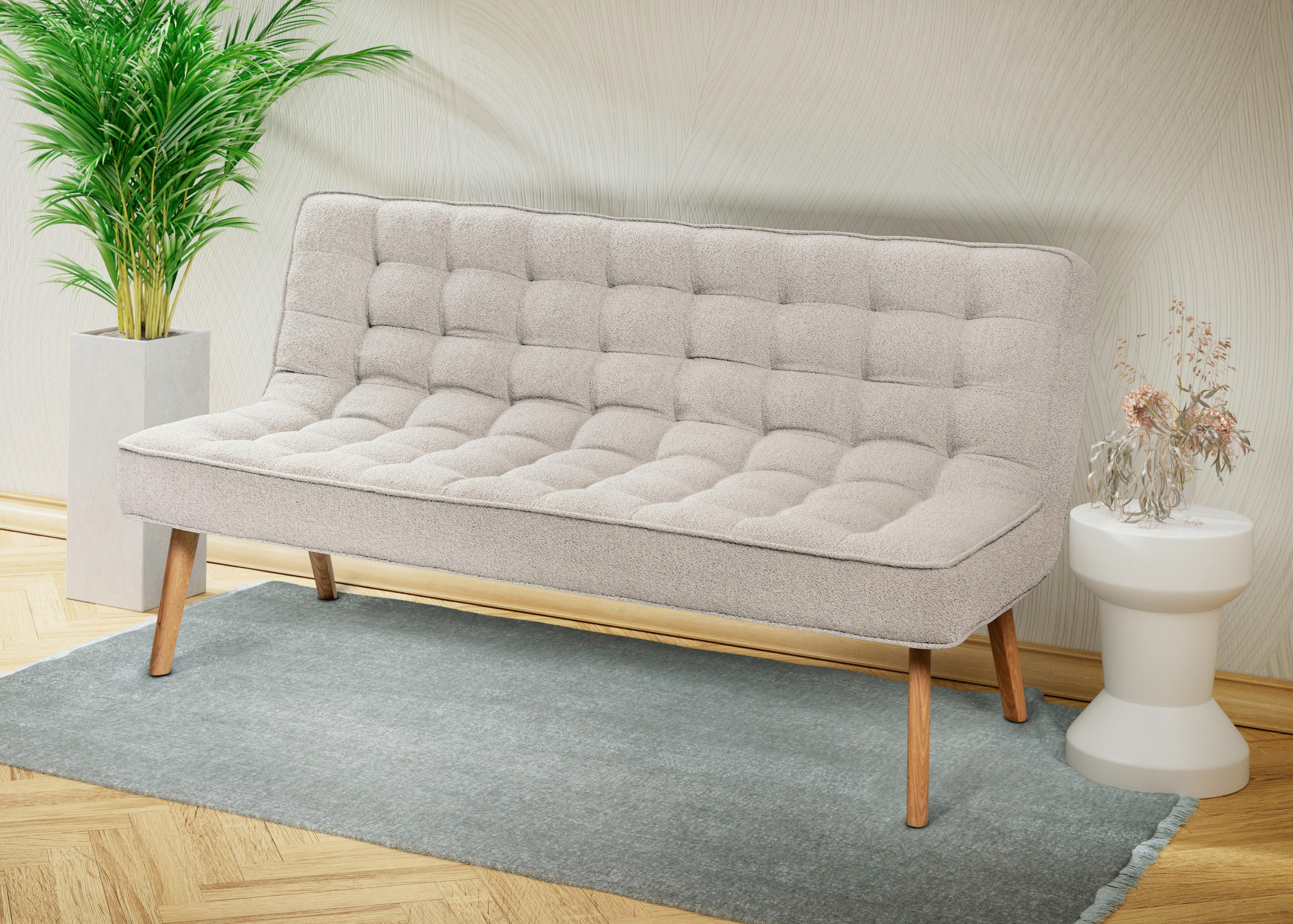 SITZBANK 183/90/79 cm Webstoff Champagner Eiche vollmassiv  - Champagner/Eichefarben, Design, Holz/Textil (183/90/79cm) - Linea Natura