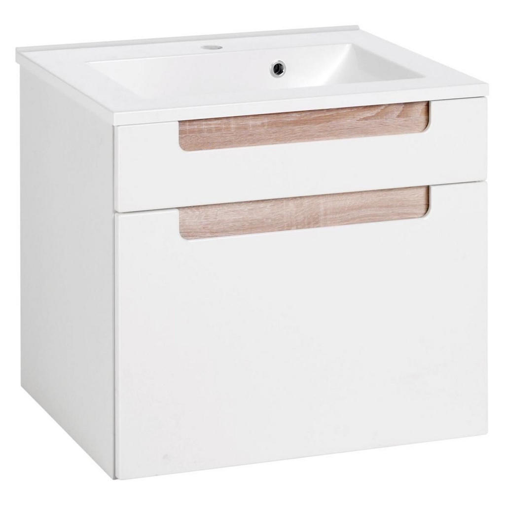 Waschbecken Mit Unterschrank Siena B: 60cm Weiß/eiche Dekor
