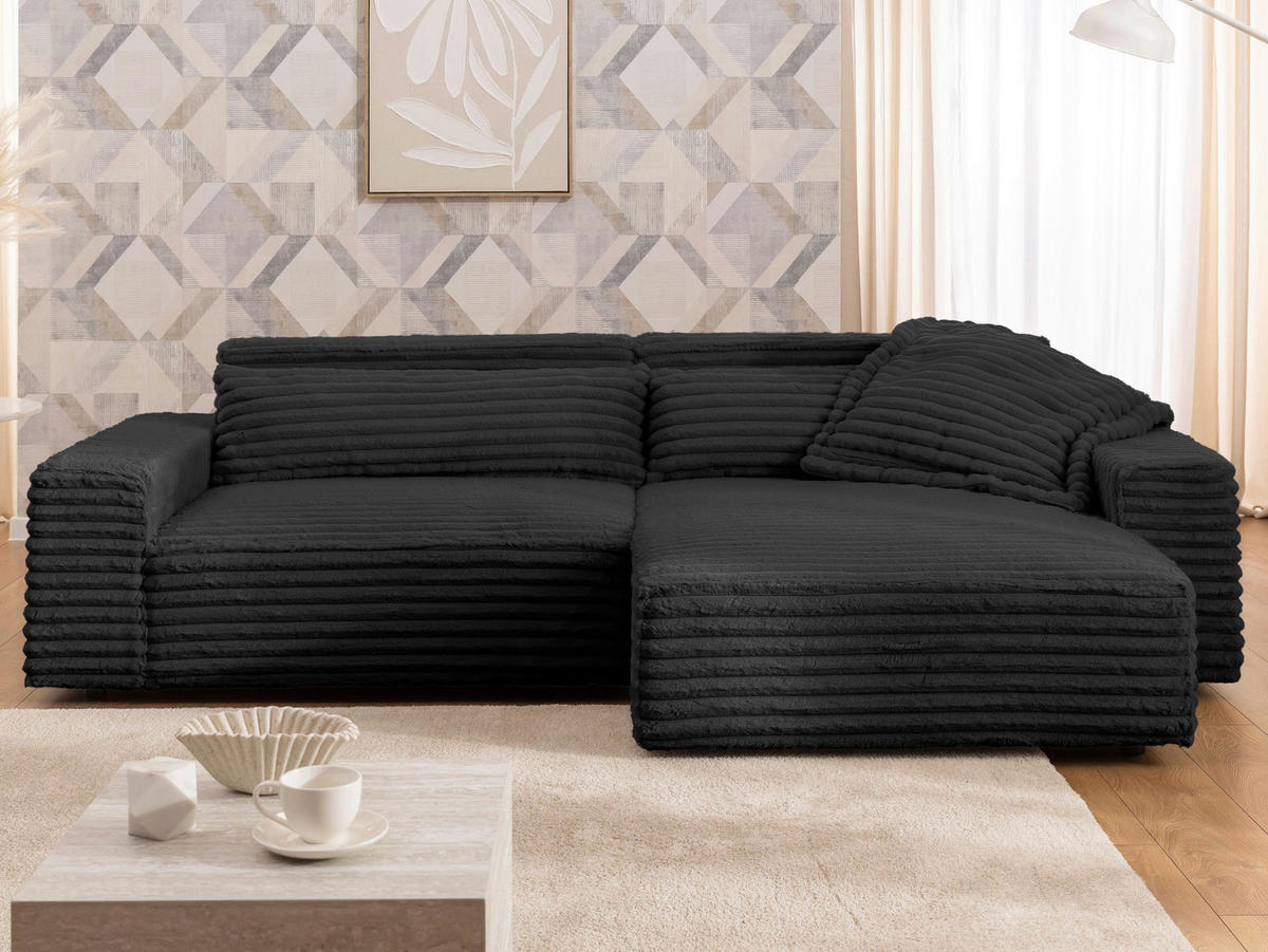 ECKSOFA Curduroy in Cord Anthrazit Rückenkissen  251/142 cm  - Anthrazit/Schwarz, Design, Kunststoff/Textil (251/142cm) - P & B