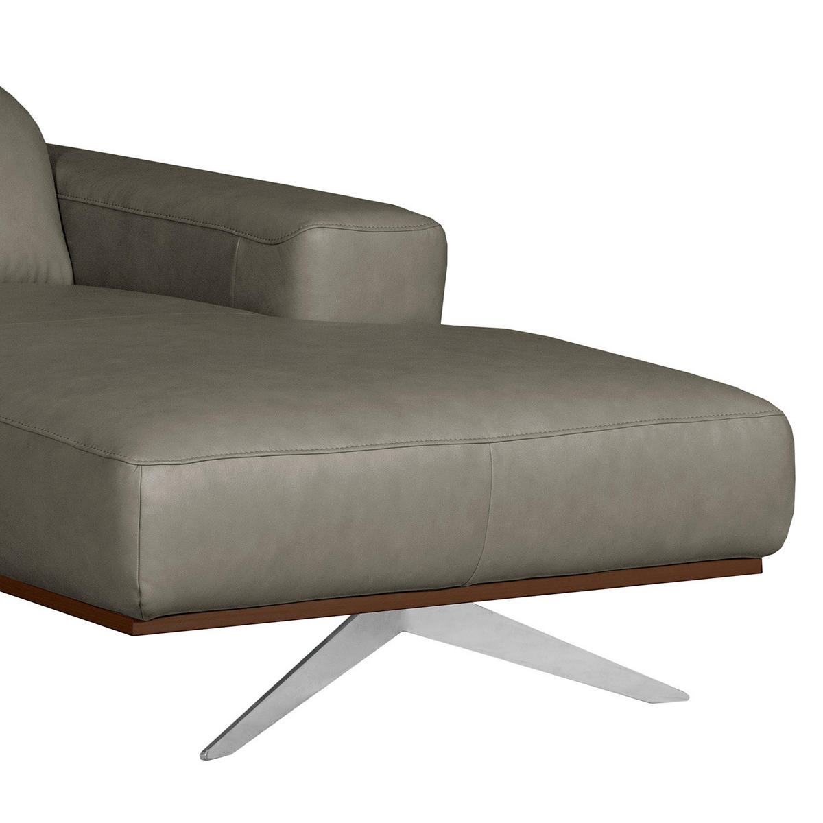ECKSOFA Grau Echtleder Rücken echt, Kopfteilverstellung  - Chromfarben/Grau, Design, Leder/Metall (295/187cm) - Livetastic