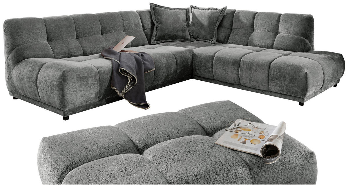 ECKSOFA ITALIA in Chenille Anthrazit  284/250 cm  - Anthrazit/Schwarz, MODERN, Kunststoff/Textil (284/250cm) - Livetastic