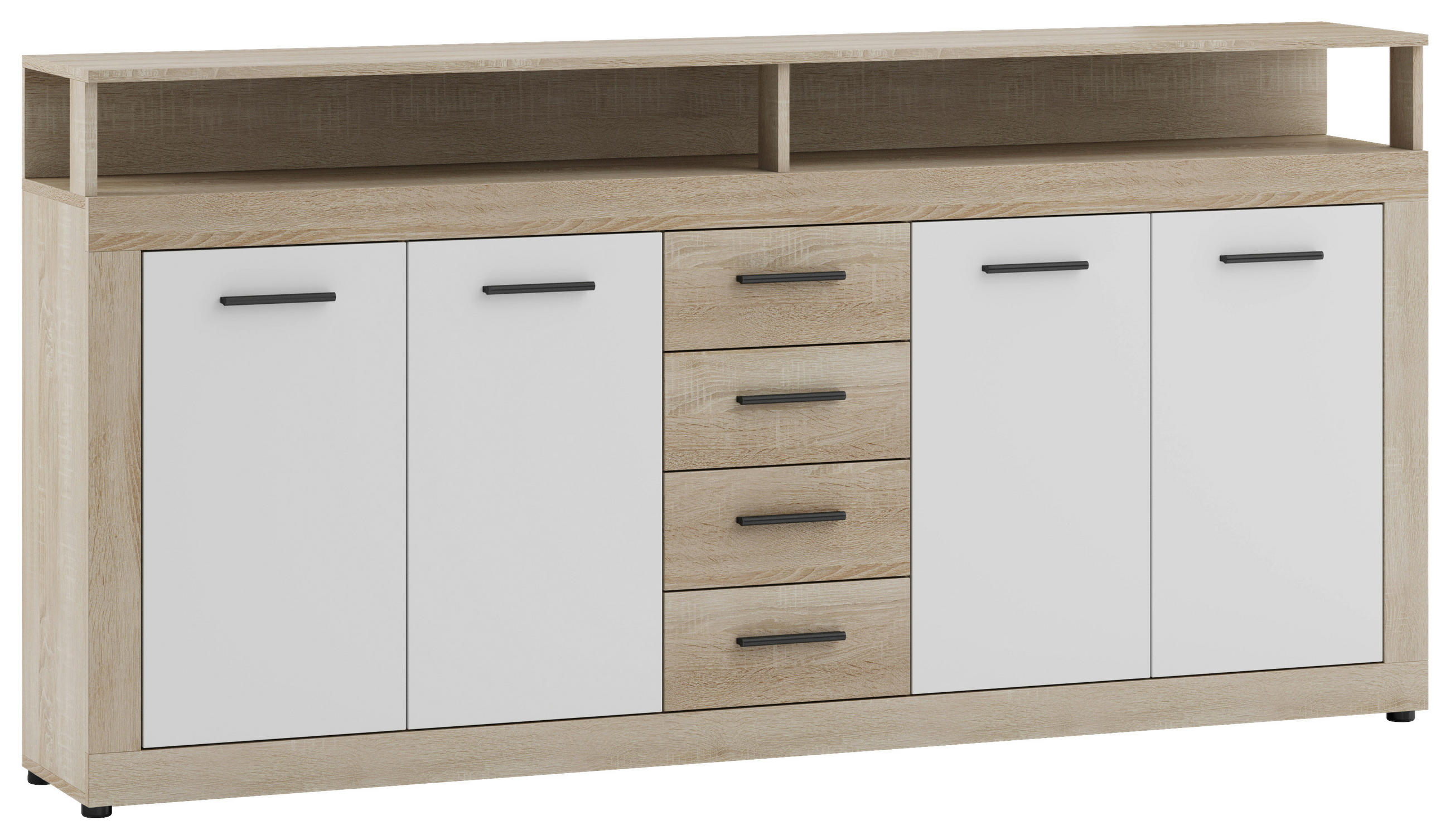 Thumbnail - Mid.you Sideboard, Weiß, Sonoma Eiche, Kunststoff, 2 Fächer, 4 Schubladen, 190x96x32 cm, stehend, in verschiedenen Holzd...