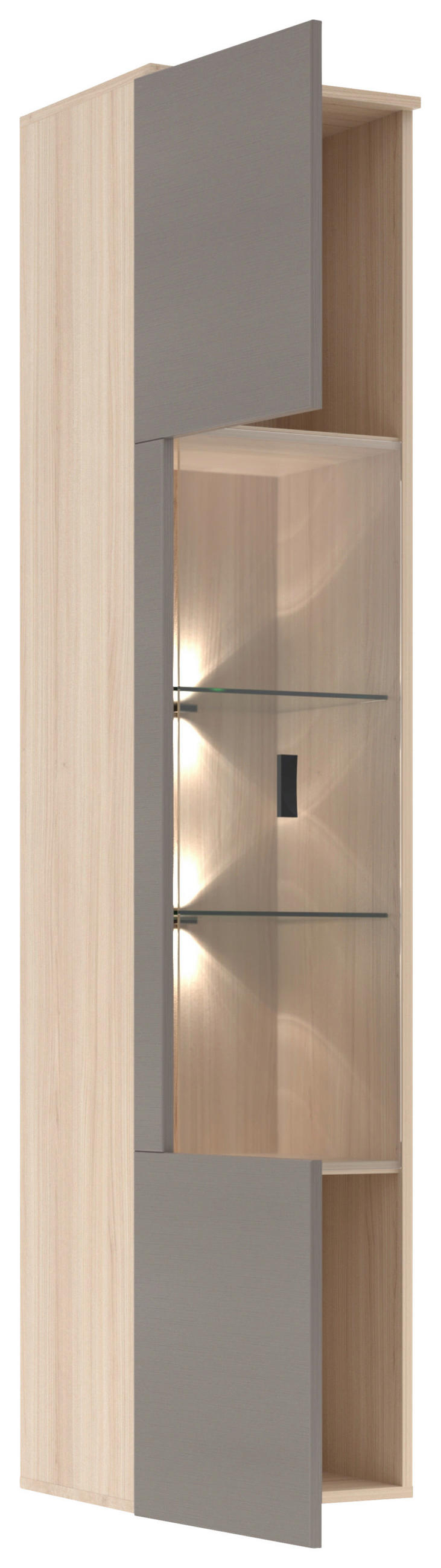 WOHNWAND 4-teilig  in Grau, Eichefarben  284/204/41 cm  - Eichefarben/Schwarz, KONVENTIONELL, Glas/Holzwerkstoff (284/204/41cm) - Carryhome
