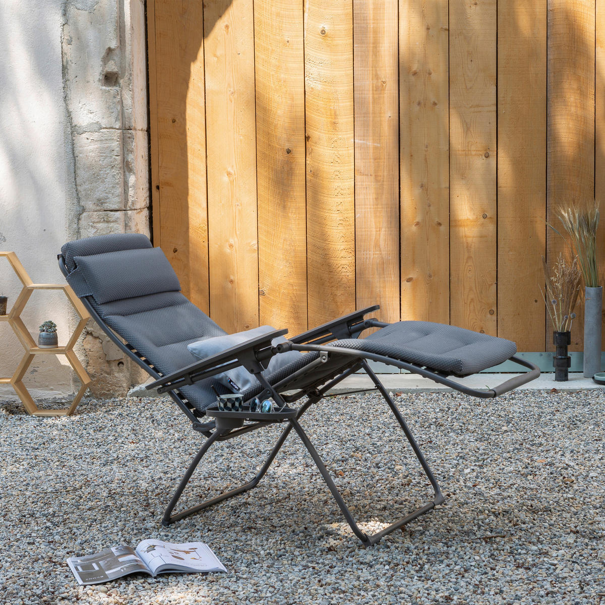 GARTEN-RELAXSESSEL Stahl  - Titanfarben/Hellgrau, Basics, Kunststoff/Textil (71/115/88cm) - Lafuma Mobilier