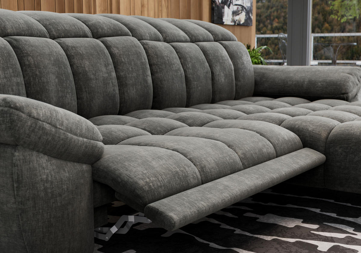 ECKSOFA inkl. Funktionen Dunkelgrau Chenille  - Edelstahlfarben/Dunkelgrau, Design, Textil/Metall (266/105-178cm) - Xora