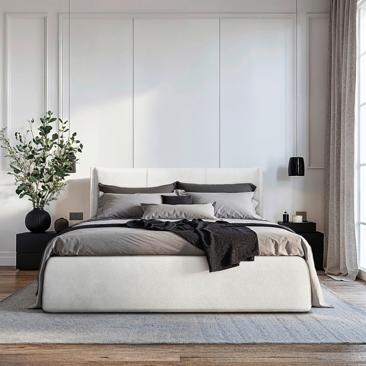 POLSTERBETT 180/200 cm  in Creme  - Creme/Schwarz, Modern, Holz/Holzwerkstoff (180/200cm) - MID.YOU