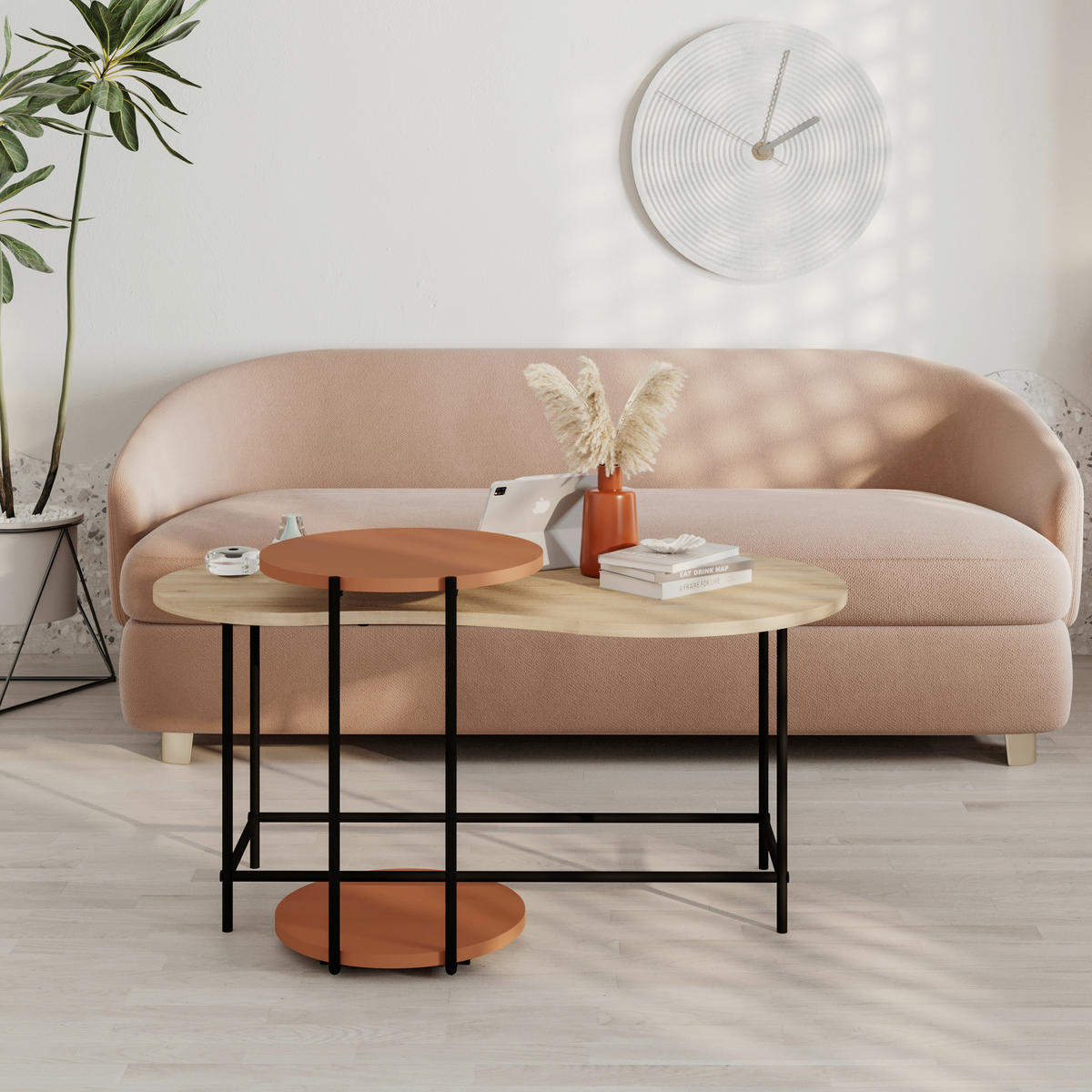 COUCHTISCH in Metall, Holzwerkstoff 102/58/47 cm  - Eichefarben/Dunkelorange, Design, Holzwerkstoff/Metall (102/58/47cm) - Livetastic