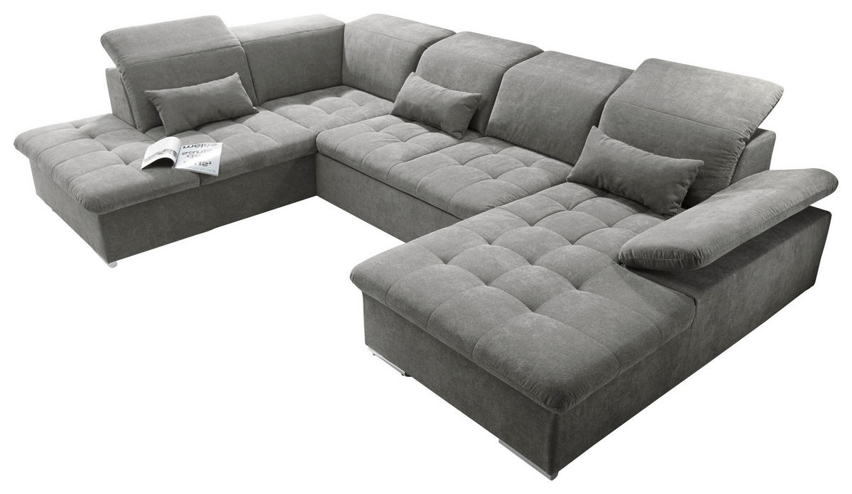 WOHNLANDSCHAFT Mikrovelours Schlammfarben  - Schlammfarben/Silberfarben, Konventionell, Kunststoff/Textil (240/340/188cm) - MID.YOU