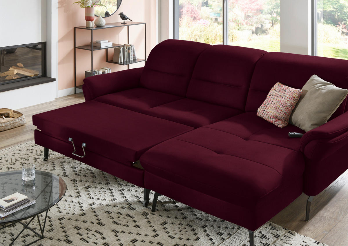 ECKSOFA in Flachgewebe Bordeaux  260/181 cm  - Bordeaux/Schwarz, KONVENTIONELL, Textil/Metall (260/181cm) - Beldomo Speed