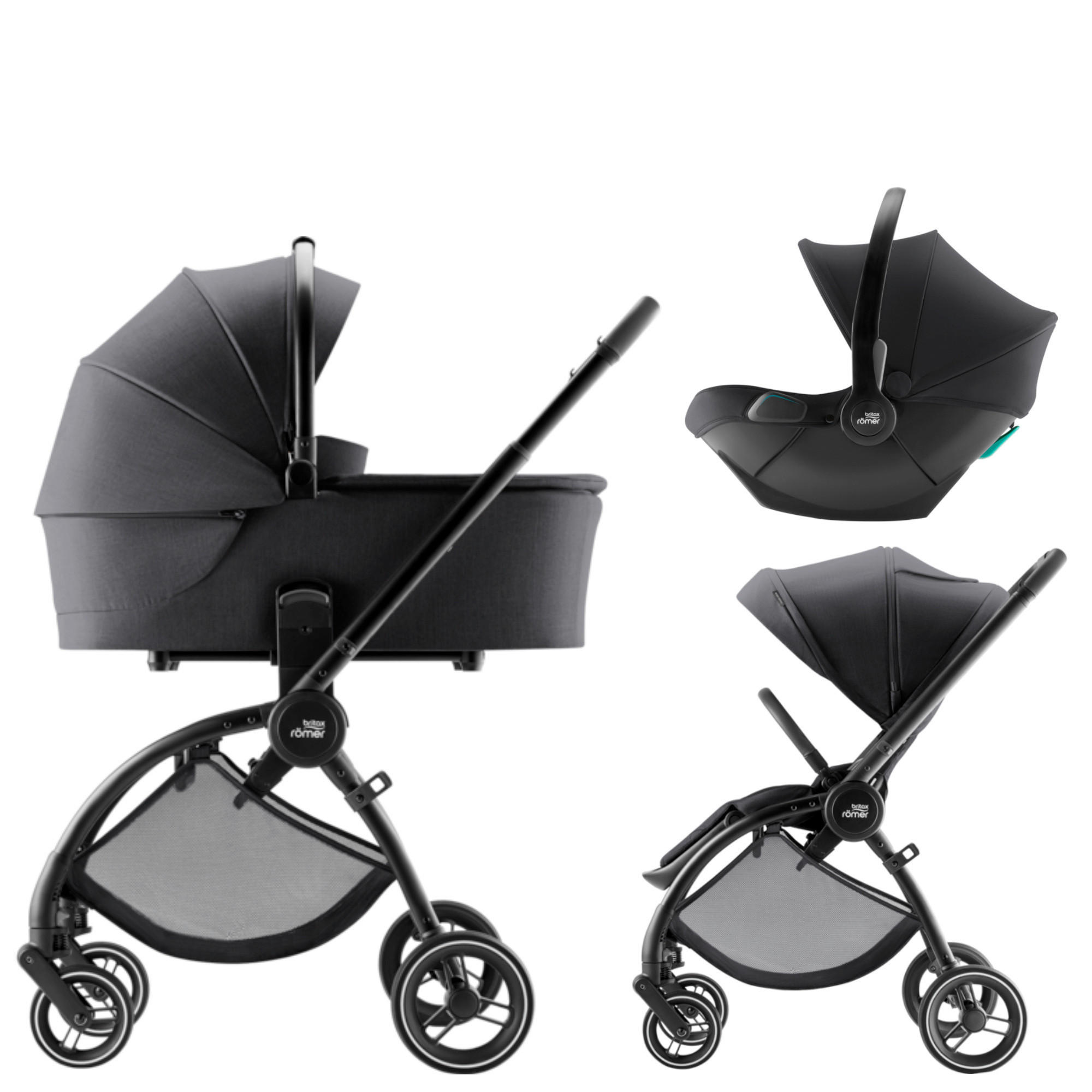 KINDERWAGENSET  Rio Set  Carbon Black  - Schwarz/Grau, Basics, Textil/Metall (55/120/93cm) - Britax Römer