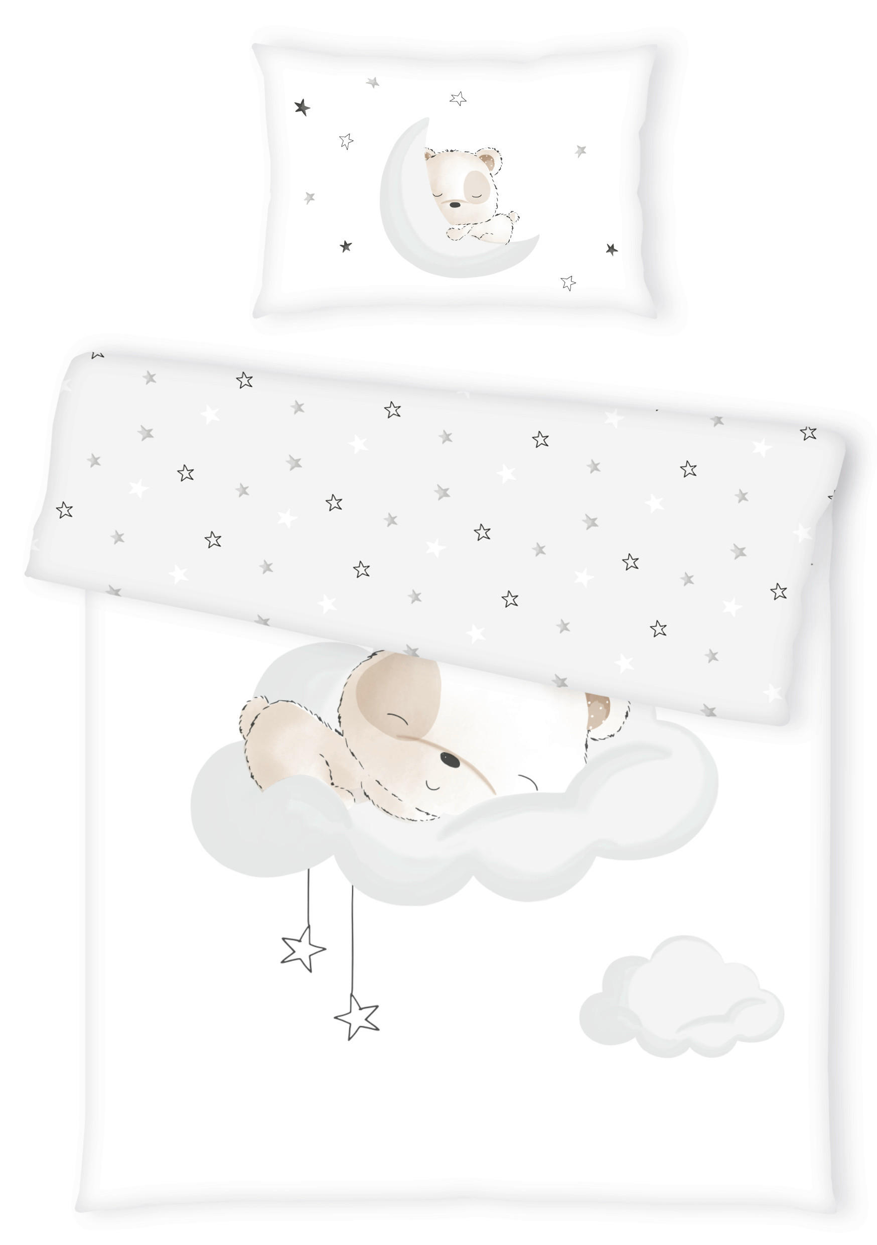 BABYBETTWÄSCHE 100/135 cm  - Weiß/Grau, KONVENTIONELL, Textil (100/135cm)