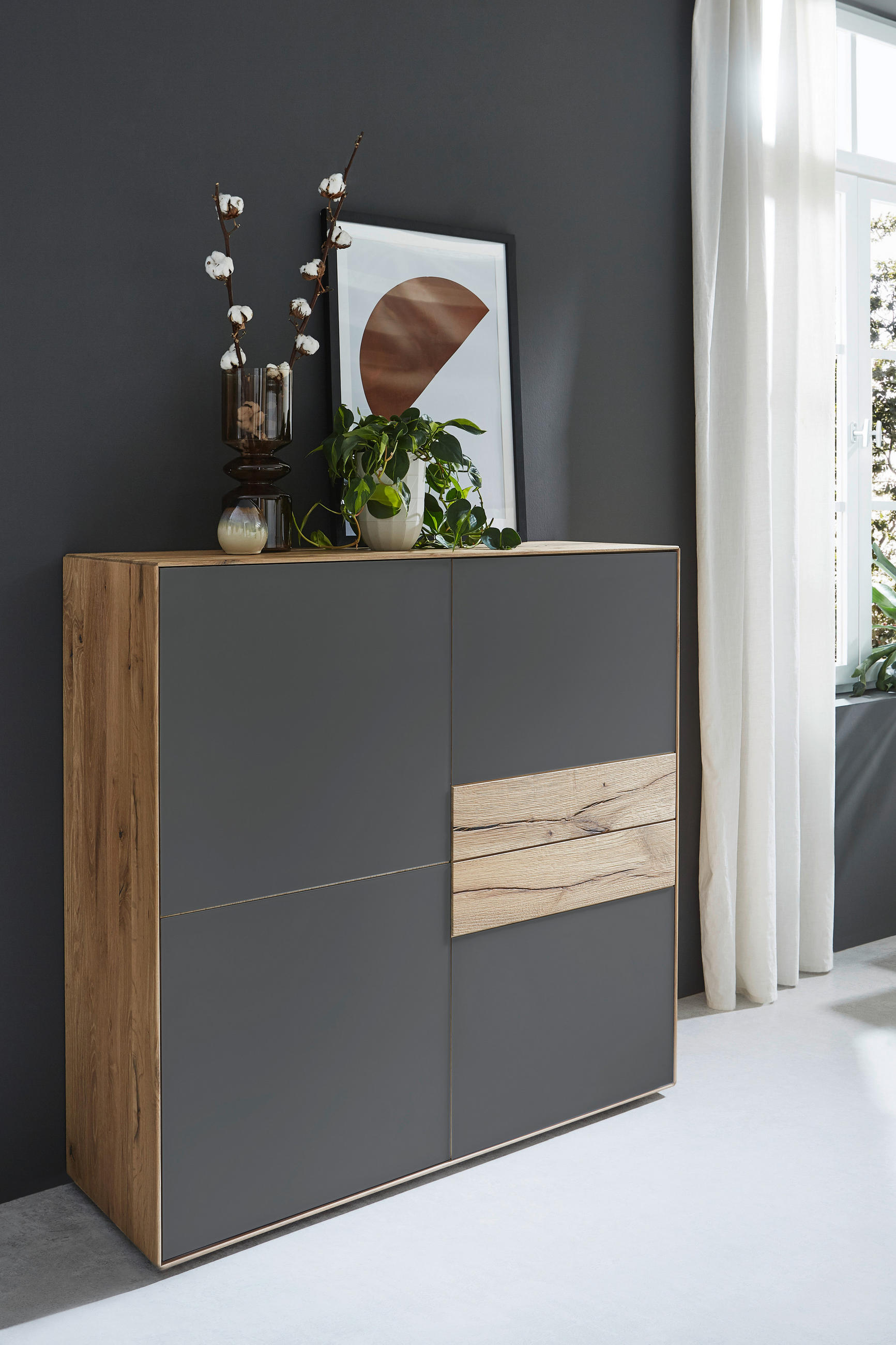 HIGHBOARD SOLIDA SOLIDA Anthrazit, Eichefarben  122/120/40 cm  - Eichefarben/Anthrazit, Design, Glas/Holz (122/120/40cm) - Valnatura