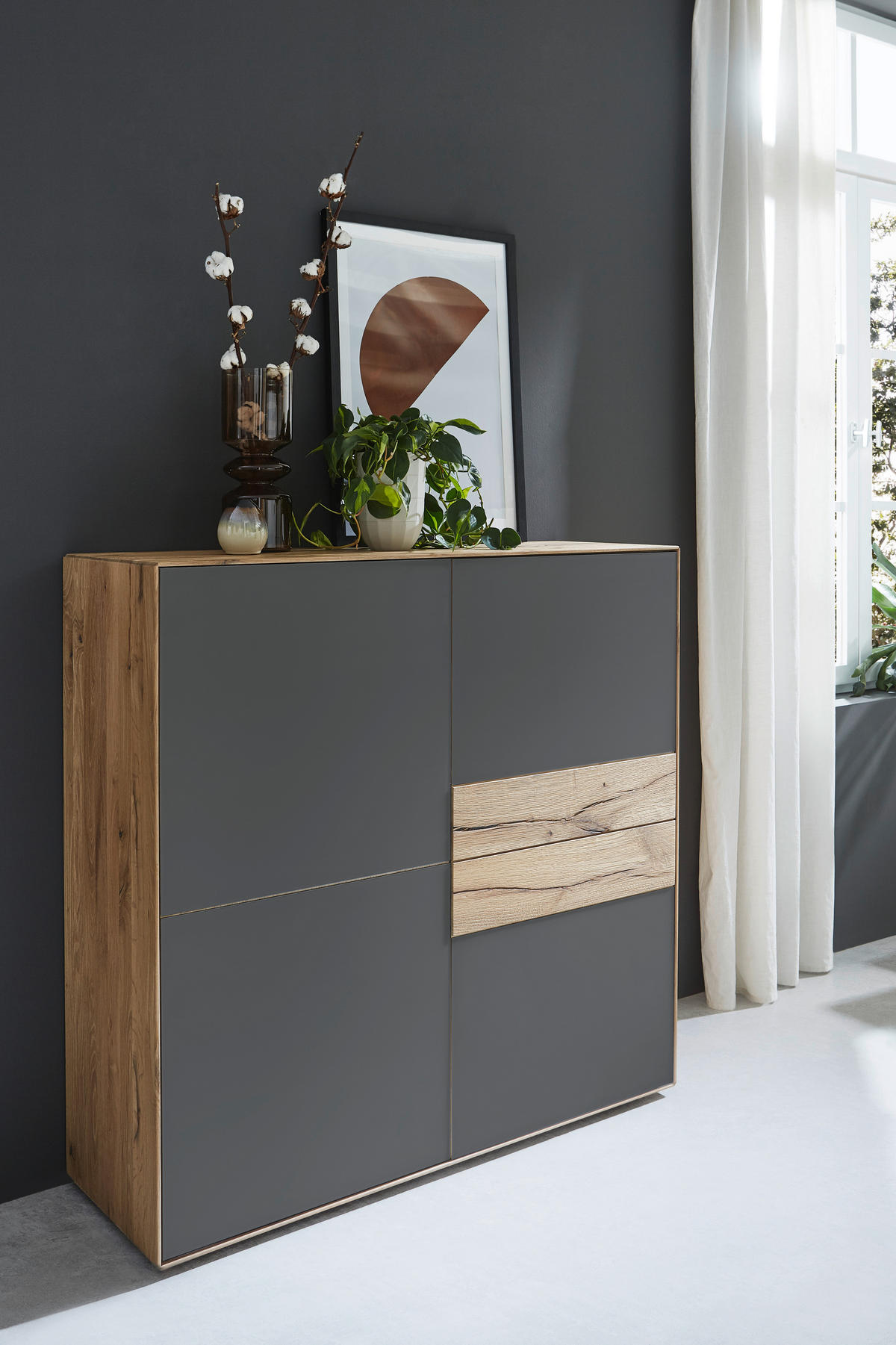 HIGHBOARD SOLIDA SOLIDA Anthrazit, Eichefarben  122/120/40 cm  - Eichefarben/Anthrazit, Design, Glas/Holz (122/120/40cm) - Valnatura
