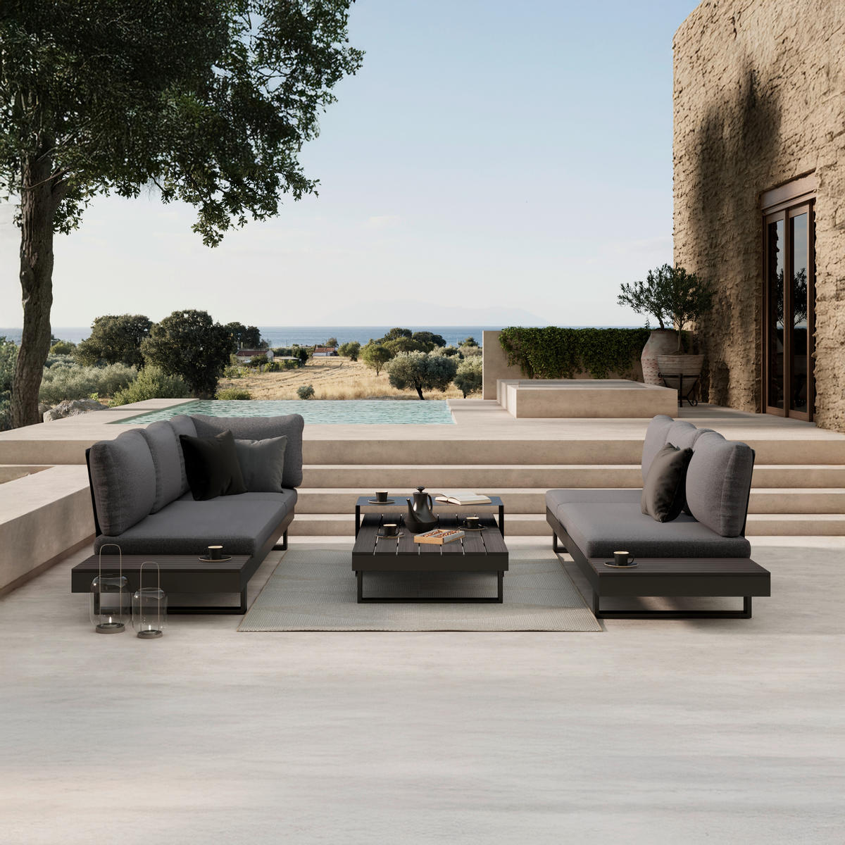 Set Lounge 4 piese  245/329 cm   - bej/gri închis, Modern, plastic/metal (245/329cm) - Ambia Garden