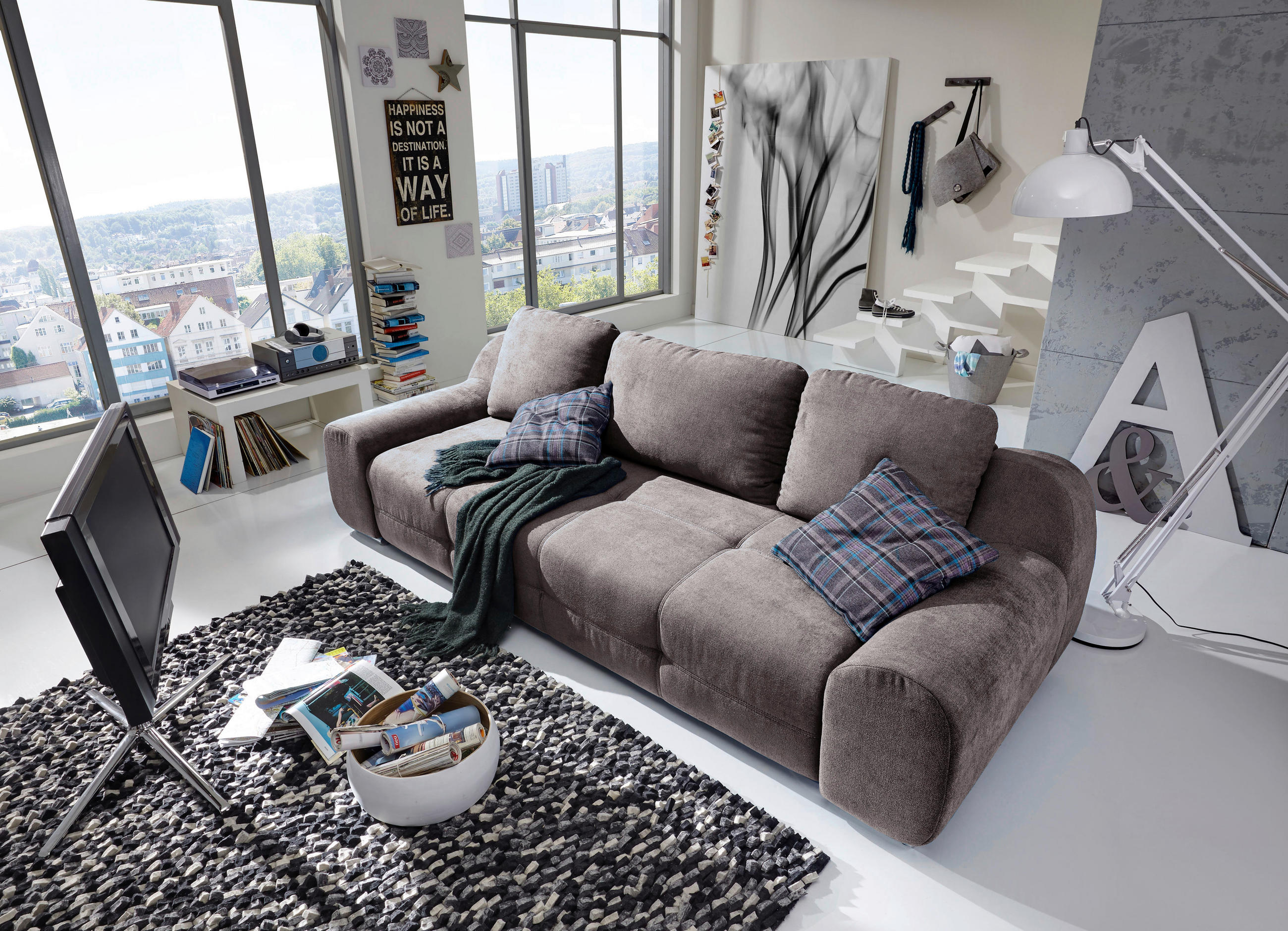 BIGSOFA in Flachgewebe Dunkelbraun  - Dunkelbraun, Basics, Textil/Metall (266/70/102cm) - Sit & More