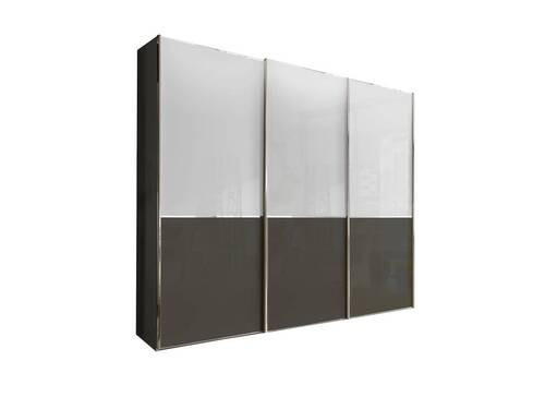 SCHWEBETÜRENSCHRANK 250/217/67 cm 3-türig Weiß, Dunkelgrau - Chromfarben/Dunkelgrau, KONVENTIONELL, Glas/Holzwerkstoff (250/217/67cm) - Novel