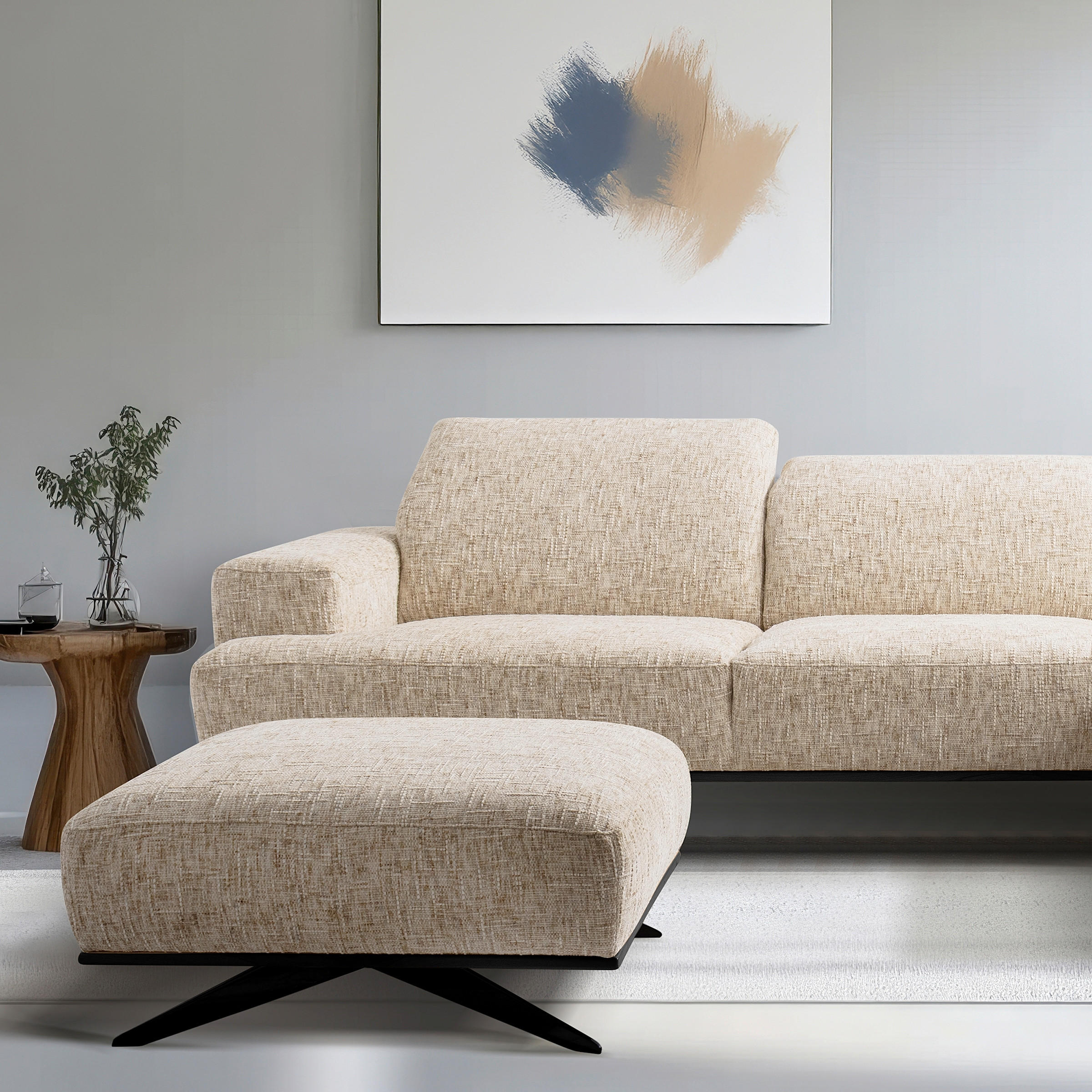 HOCKER in Textil Beige  - Beige/Schwarz, Design, Holz/Textil (95/46/80cm) - Livetastic