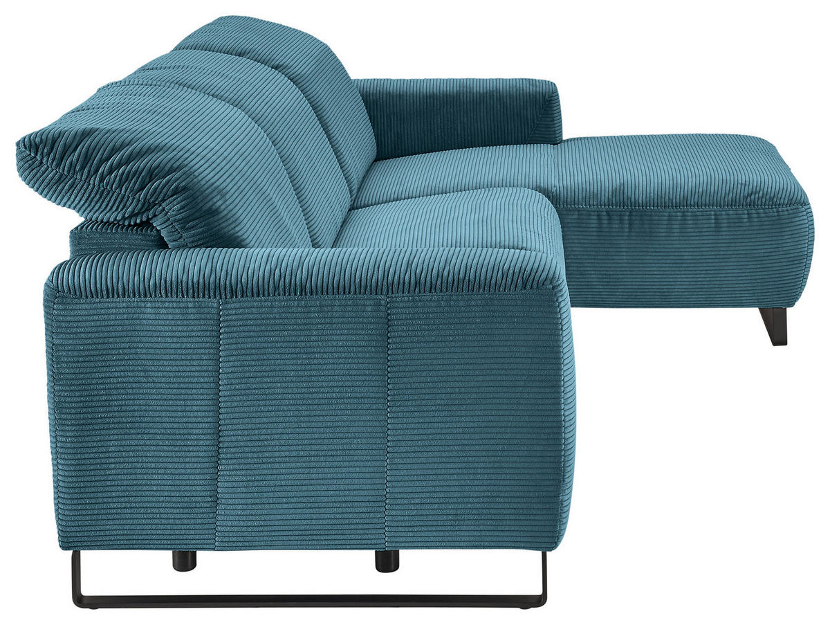 ECKSOFA in Cord Petrol  - Petrol/Schwarz, Konventionell, Textil/Metall (266/180cm) - Hom`in