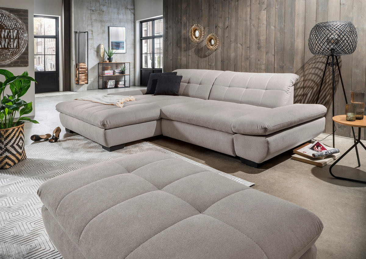 ECKSOFA in Mikrofaser Hellgrau  - Hellgrau/Schwarz, Design, Textil/Metall (198/290cm) - Xora